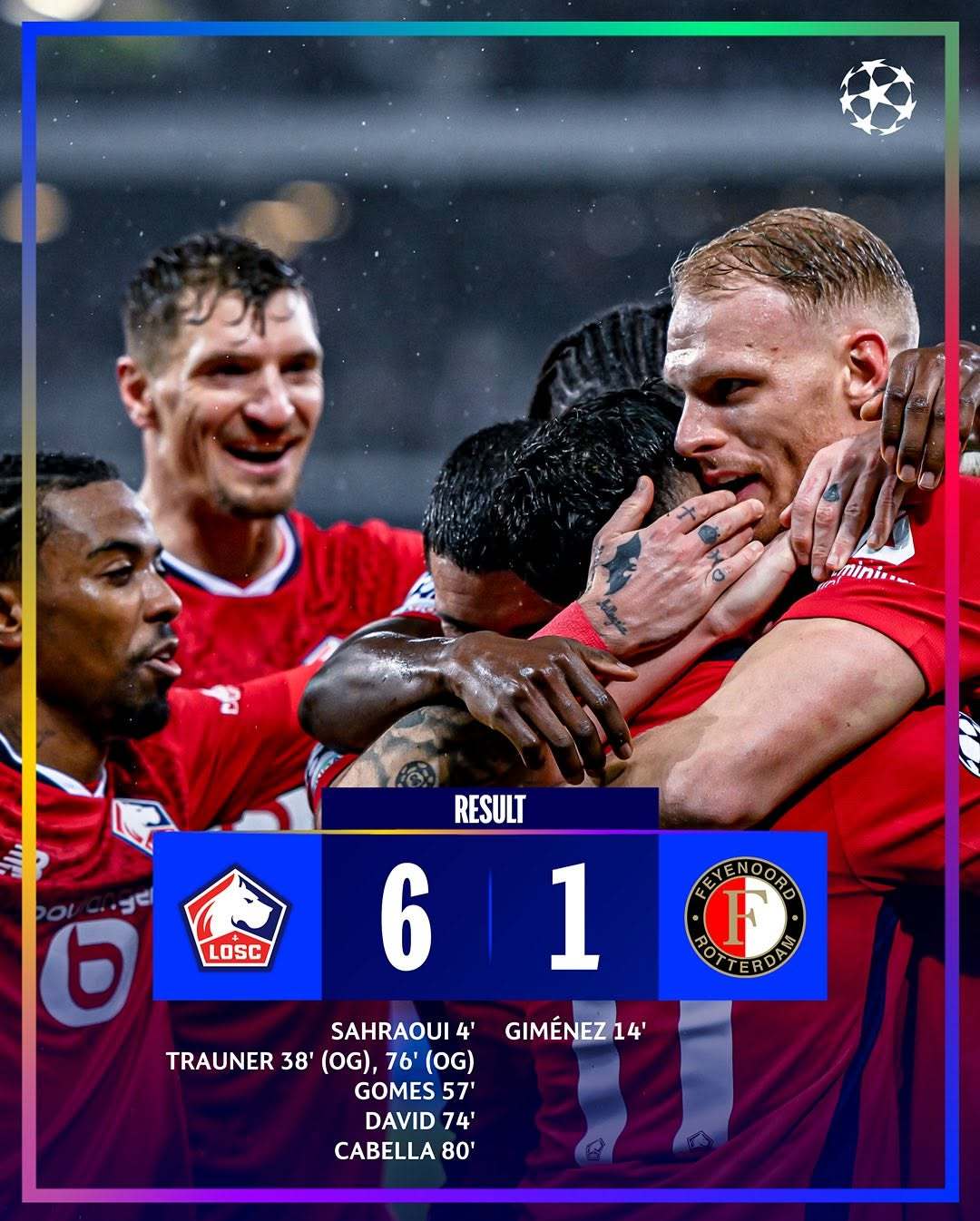 里尔捧杯庆祝，成功晋级欧冠四强